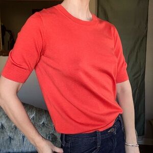 J.Crew Red Knit Crewneck Sweater Womens Medium Short Sleeve Pullover Layering